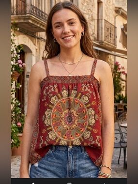 Cato Red Medallion Print Spaghetti Strap Camisole Size Small